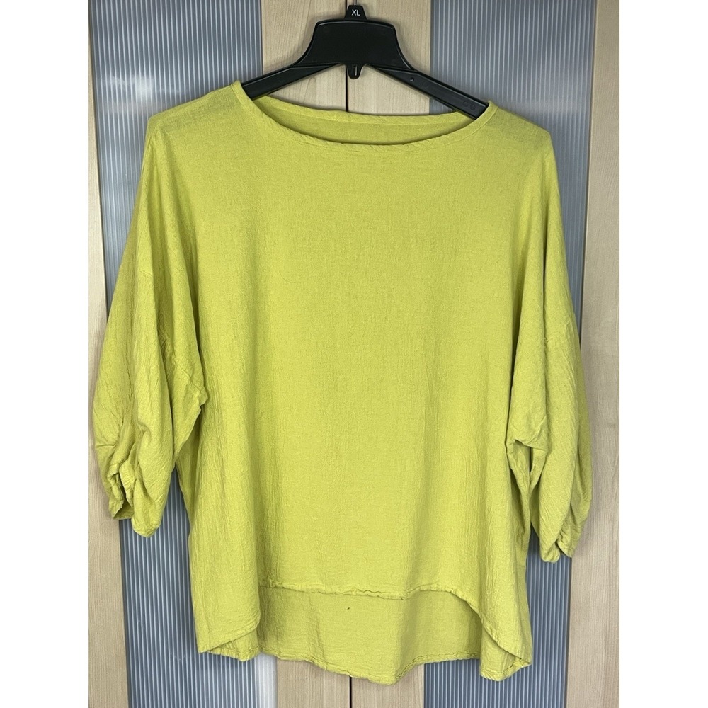 Women's Tunic Shirt Plus Sz XL Yellow 3/4‎ Sleeve Boho Beach Lagen Resort Casual